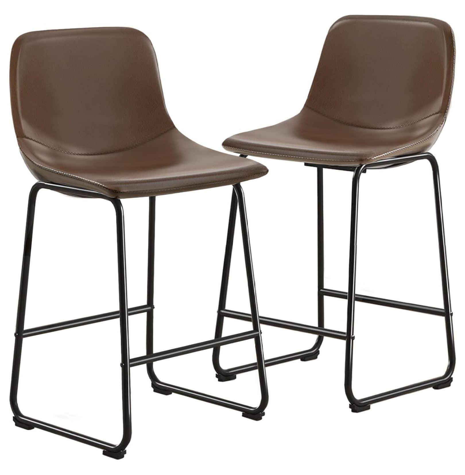 Bennium Counter Stools Set of 2, 24 inch Counter Height Bar Stools Hold up to 500 lbs, Armless Counter Height Chairs with Metal Legs & Soft Backrest for Kitchen Island Coffee Shop, Brown