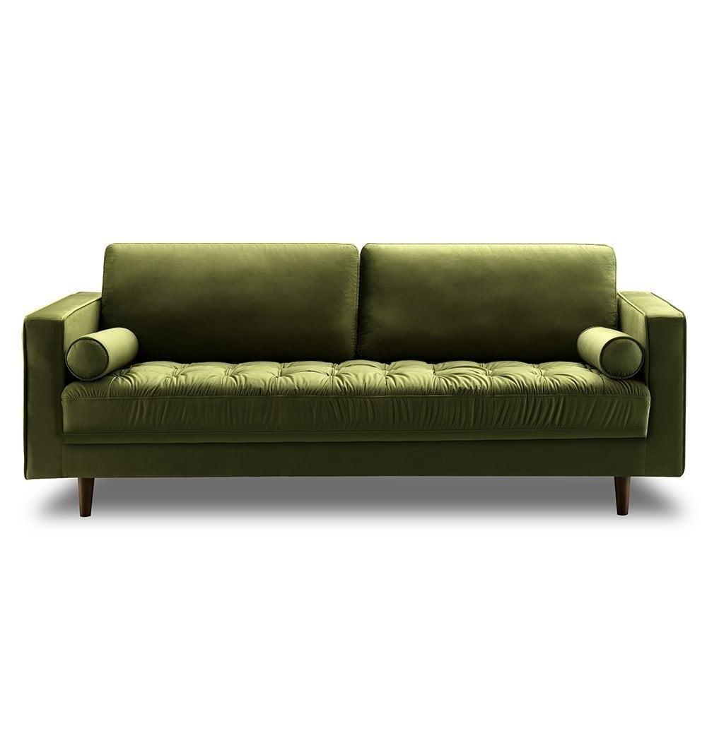 Bente Tufted Green Velvet 3-Seater Sofa with Solid Wood Frame