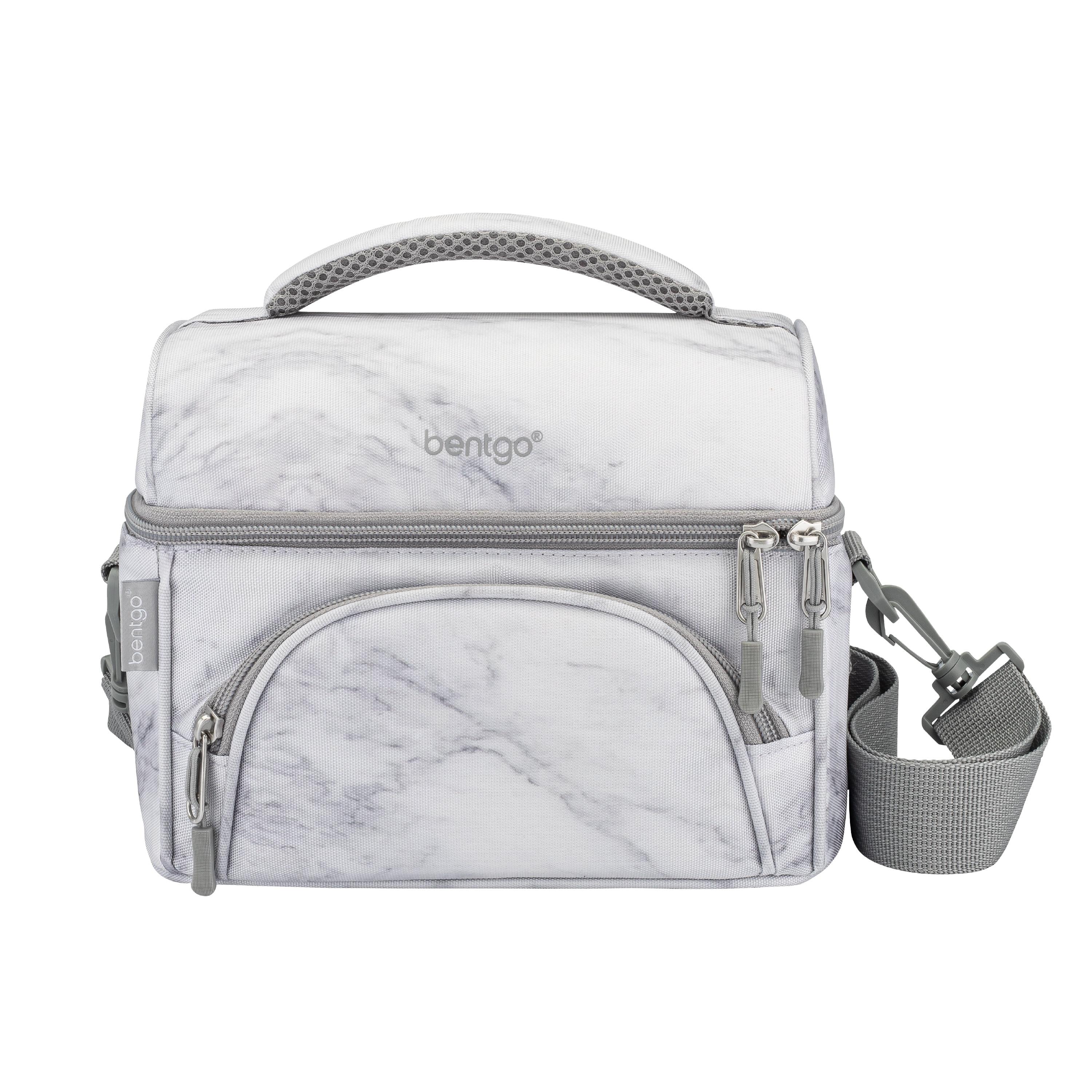 Bentgo Deluxe Lunch Bag, Durable & Insulated Bag, Internal Mesh Pocket & 2-Way Zippers - White Marble