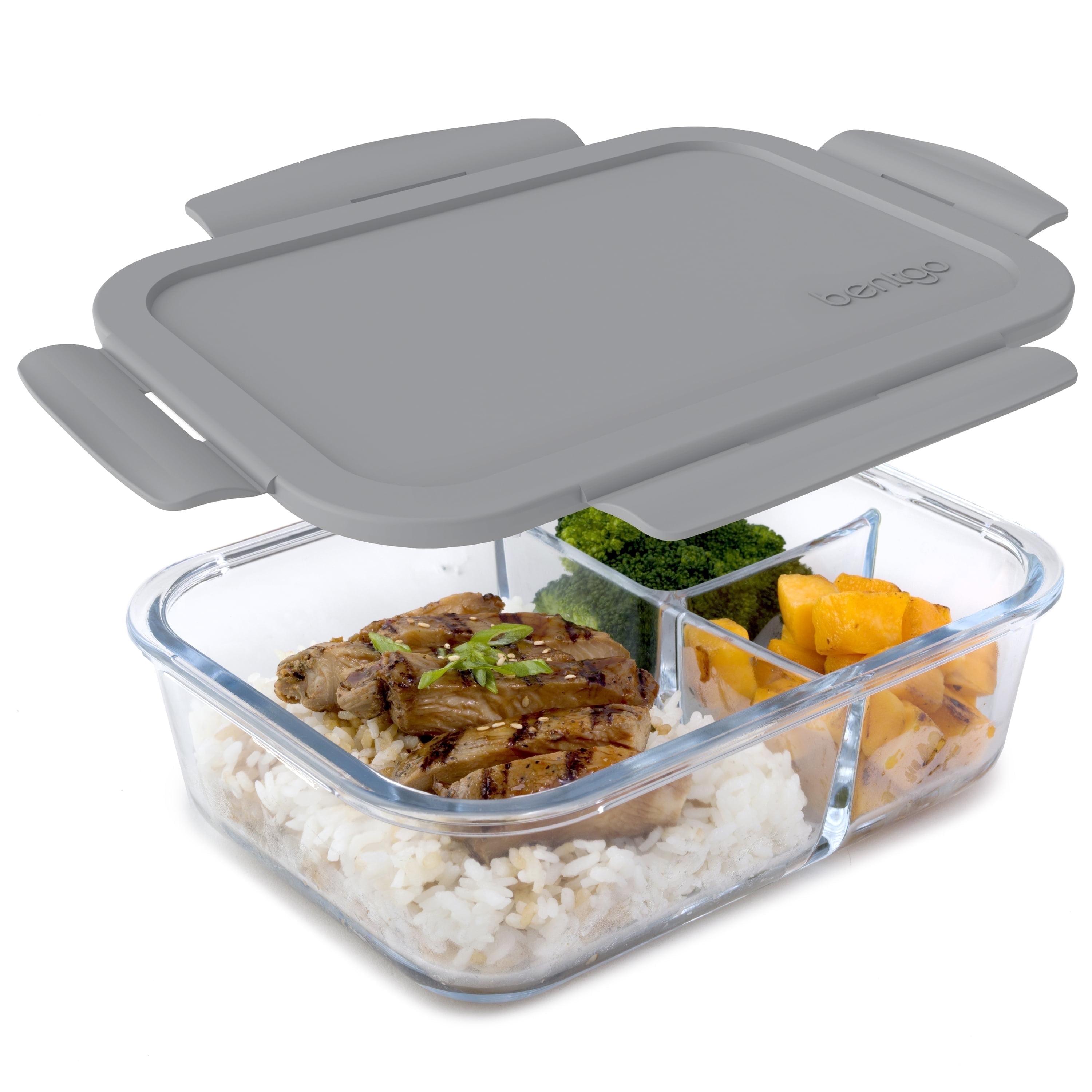 Bentgo 41oz Glass Leak-proof Lunch Box with Plastic Lid - Gray: BPA-Free Food Storage, Stain & Odor-Resistant, Dishwasher Safe