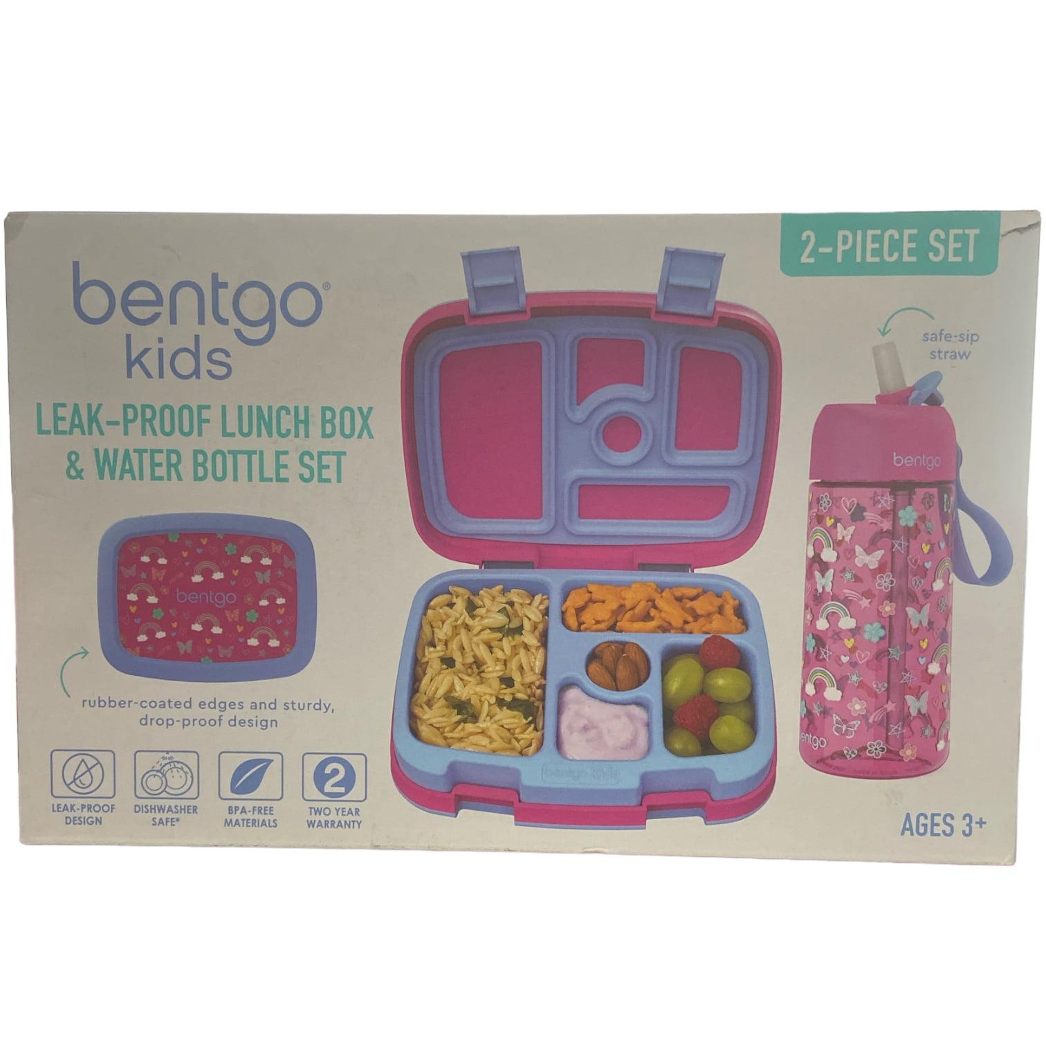 Pink and Blue Leak-Proof Kids Lunch Box and Water Bottle Set