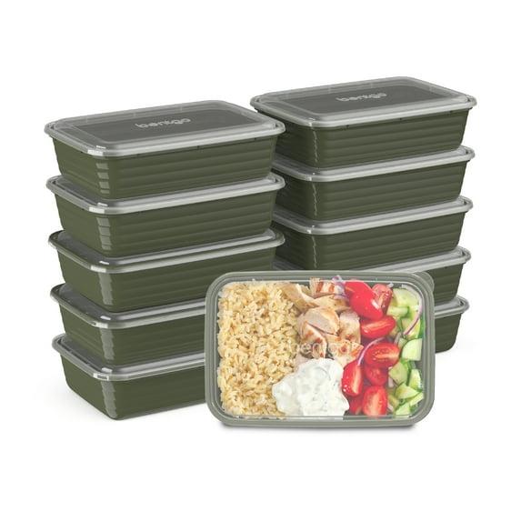 Bentgo Meal Prep 1-Compartment Container, Reusable, Durable, Mirowaveable - Khaki Green - 4 Cup/10pk