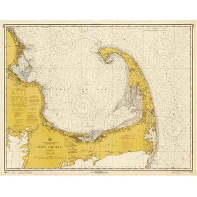 Bentley Global Arts PDX450536SMALL Nautical Chart - Cape Cod Bay Ca. 1970 - Sepia Tinted Poster Print by Noaa Historical Map-Chart, 11 x 14 - Small