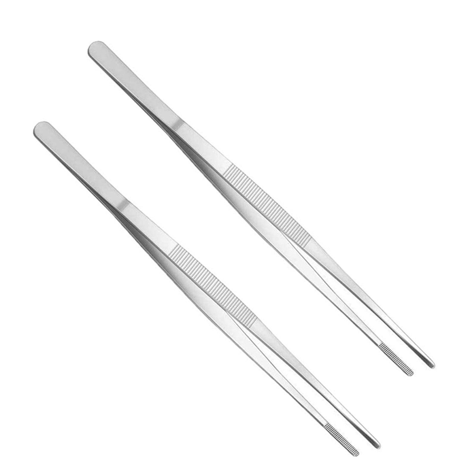 Bentne 12Inch Fine Tweezer Tongs 2pcs Extra Long Stainless Steel Tweezers Tongs for Outdoor BBQ Daily Cooking