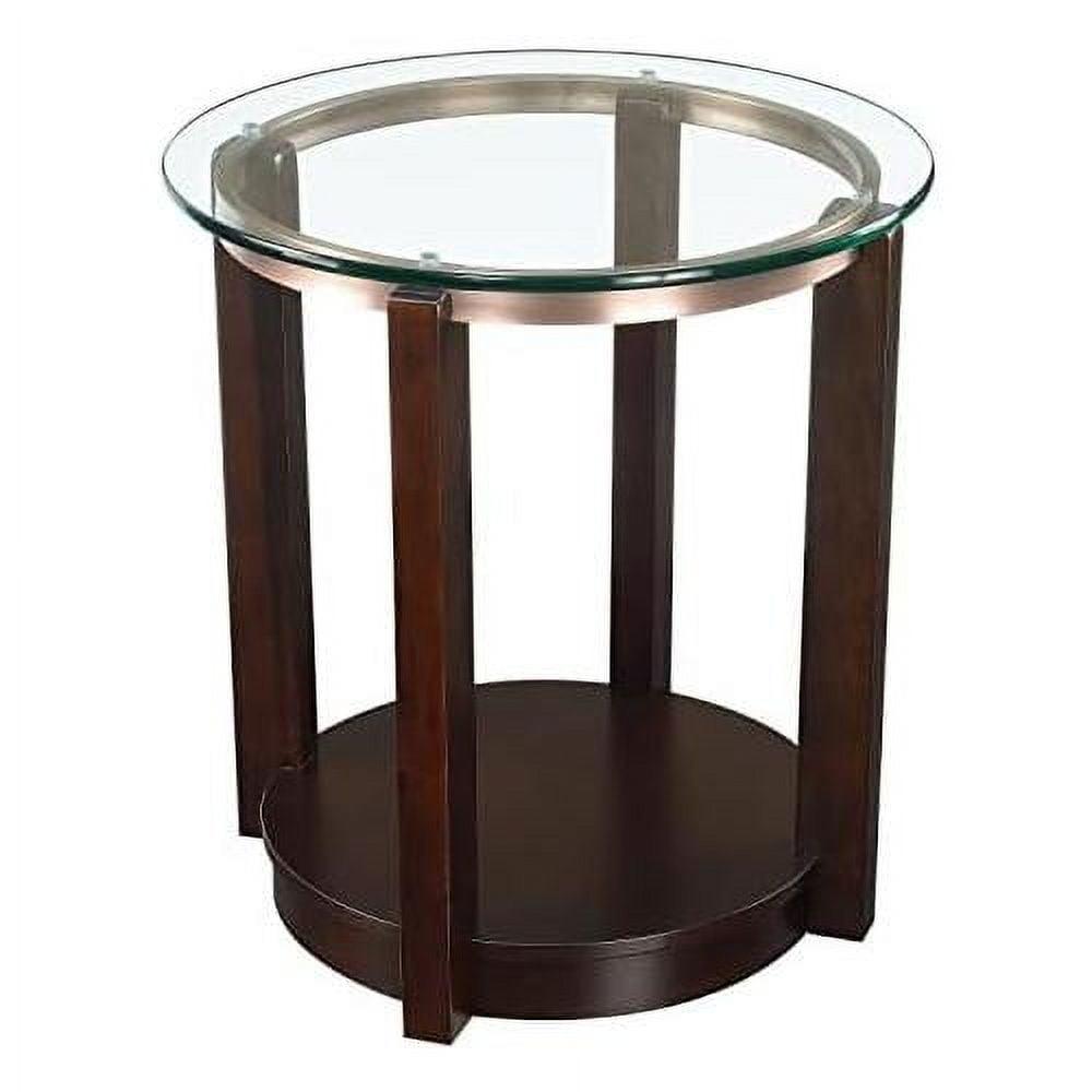 Contemporary Espresso Round End Table with Glass Top