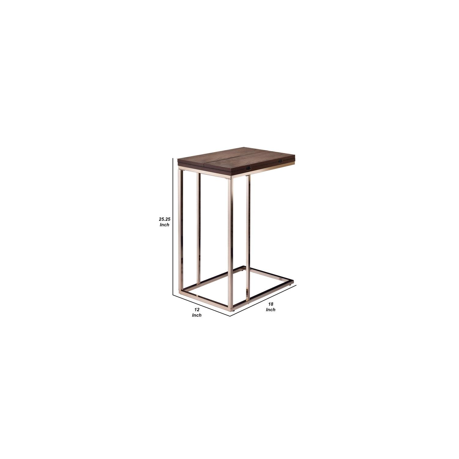 Benjara Classic Brown Wooden Top Snack Table With Chrome Legs