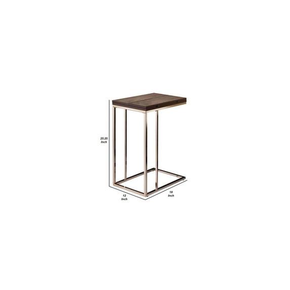 Classic Brown Wooden Top Snack Table With Chrome Legs