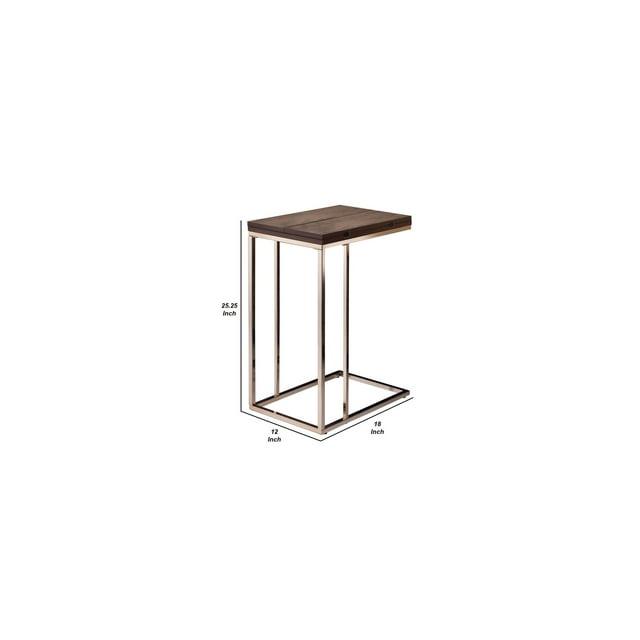 Classic Brown Wooden Top Snack Table With Chrome Legs