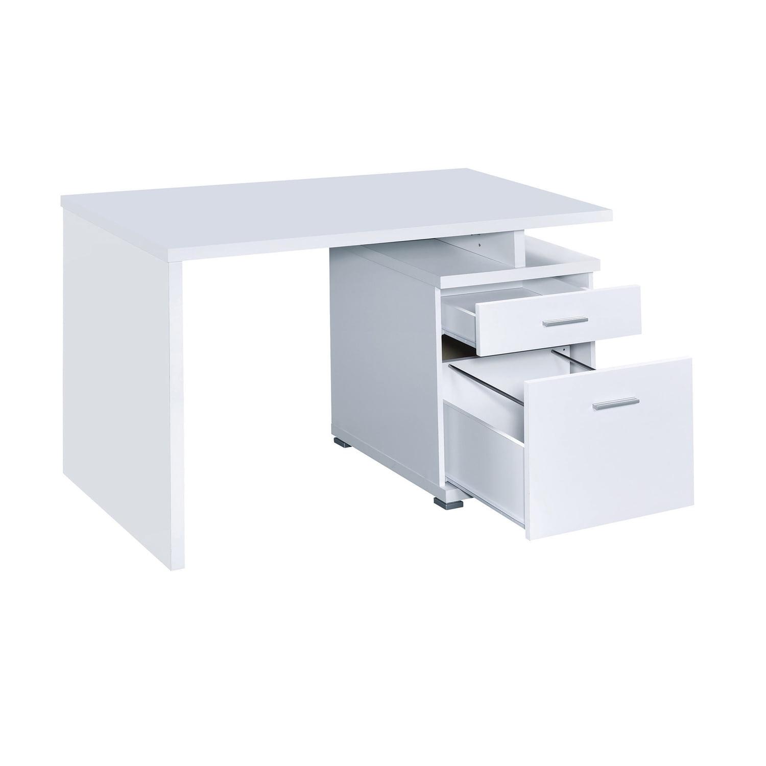 White Wooden Desk with Drawer and Filing Cabinet