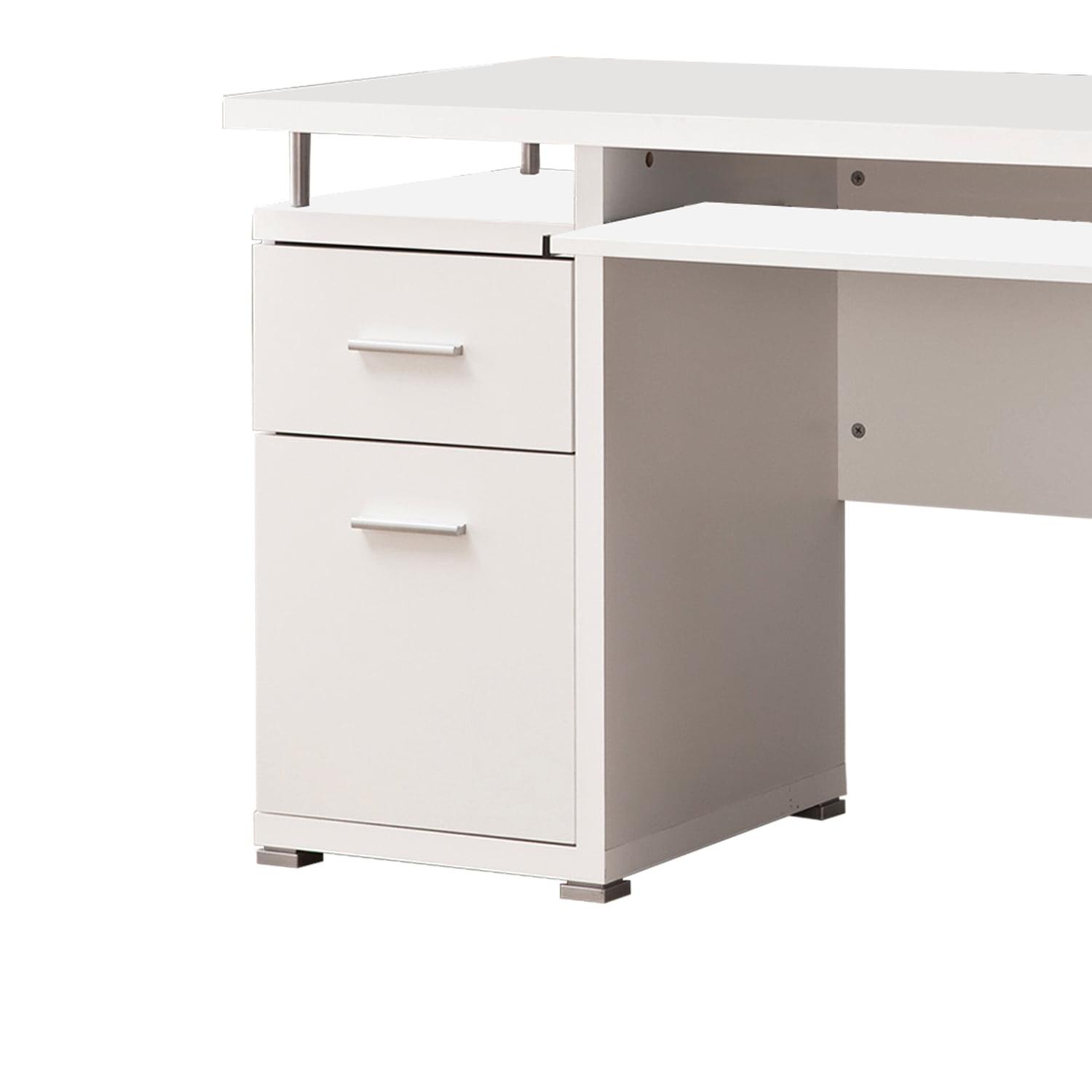 Elegant White Wood Computer Desk with Drawer and Keyboard Tray