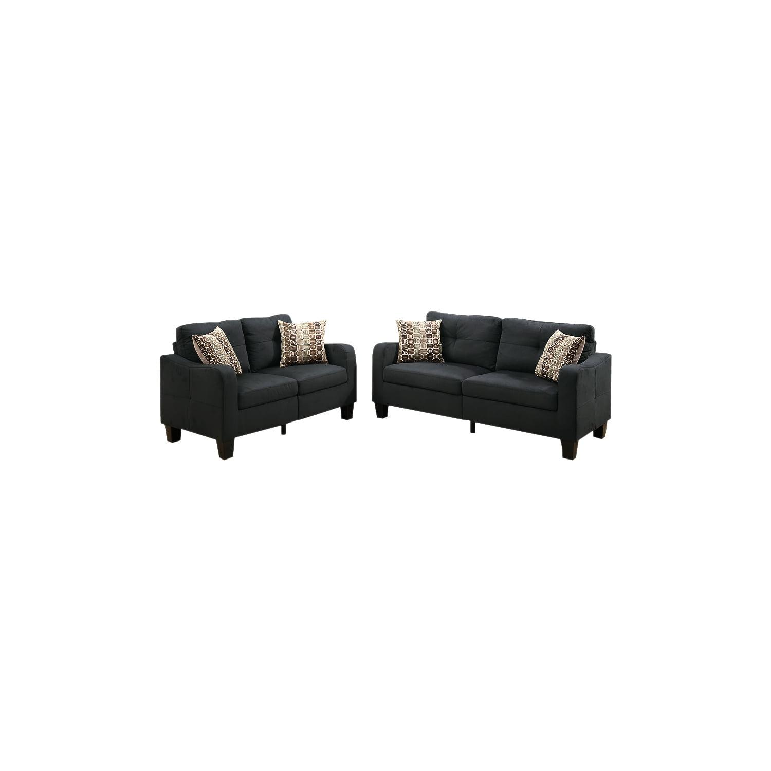 Benjara Polyfiber 2 Pieces Sofa Set With Accent Pillows Dark Gray-Color:Gray