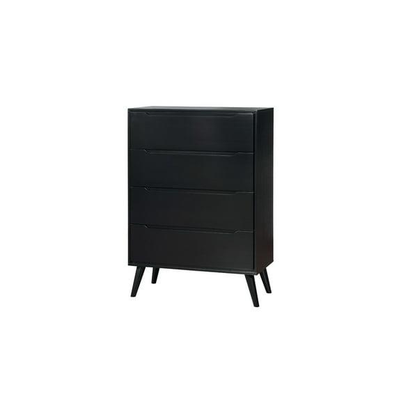 Benzara 4 Drawer Wooden Chest With Round Tapered Legs, Black