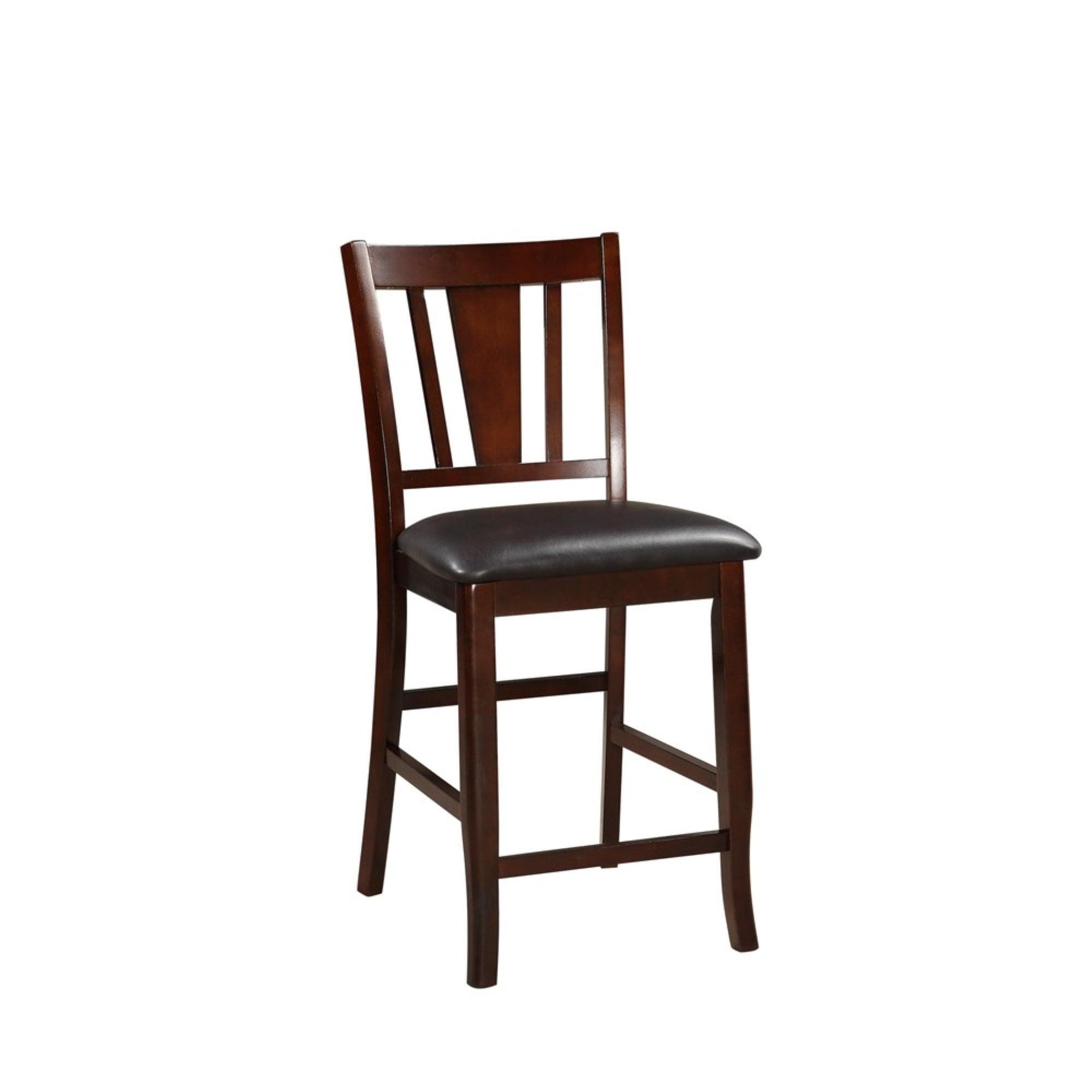 HomeStock Rustic Ranch Wooden High Chair with black faux leather, Chairs for room, living room chairs, Room chairs, Set of 2, Rubber Wood, High chair of 24" height 19" x 23" x 41" Dark Brown & Black
