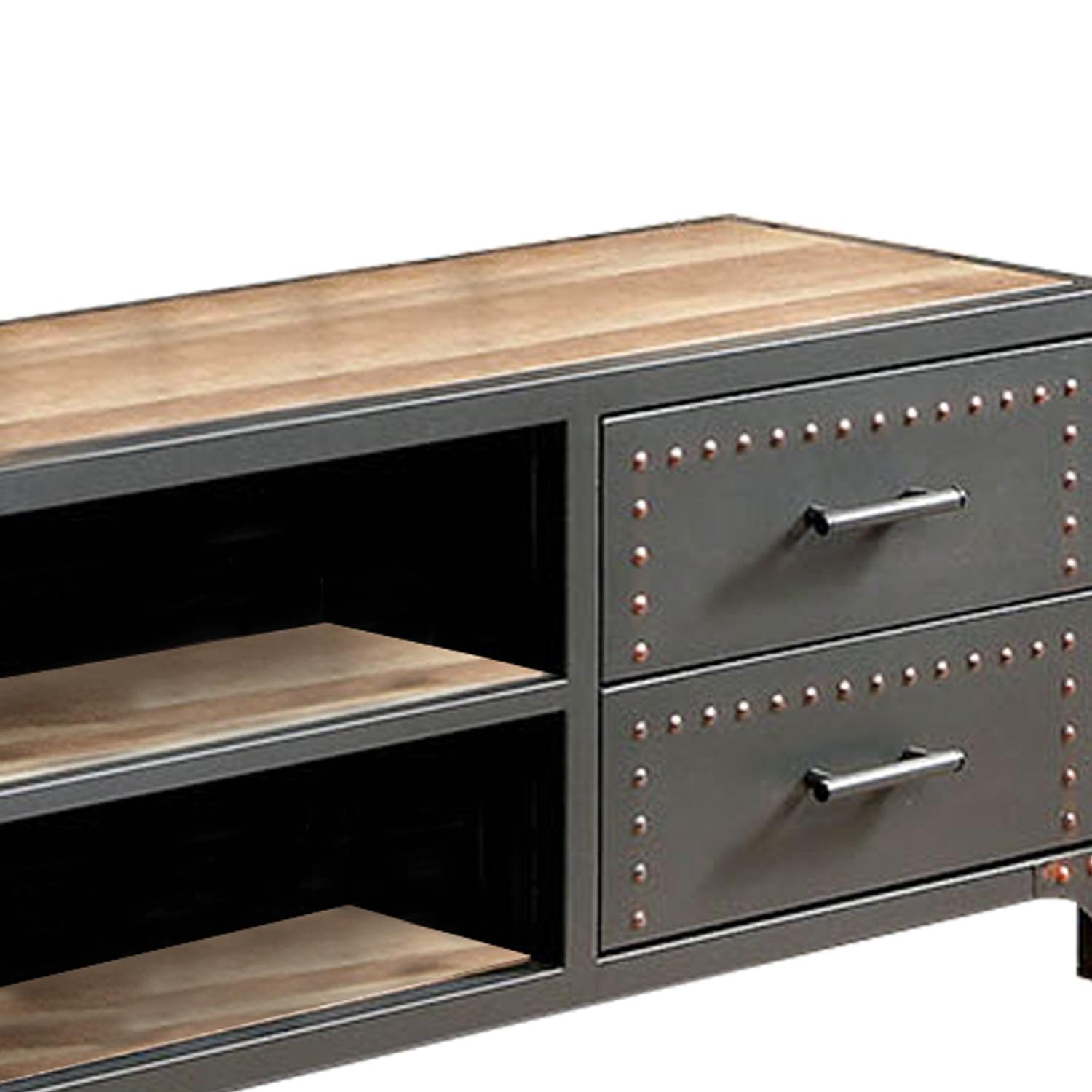 Industrial Elegance 60" Gray Wood & Metal TV Stand with Storage