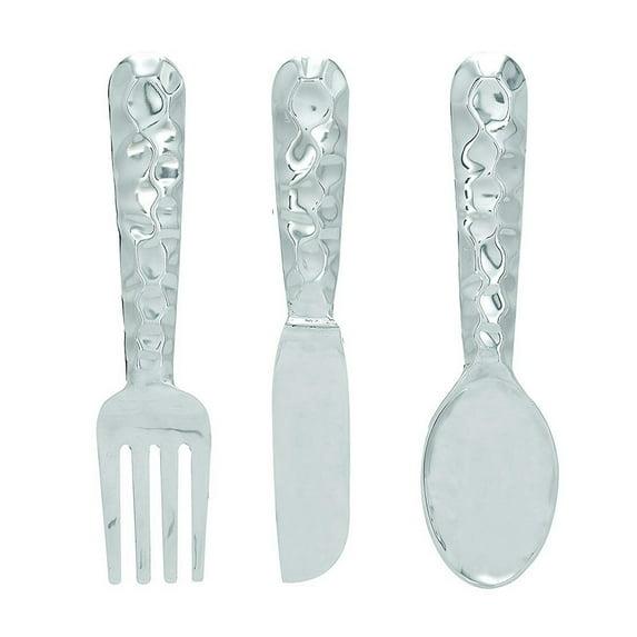 Benzara Artistic Cutlery Wall Decor In Aluminum, Set of Three, Silver