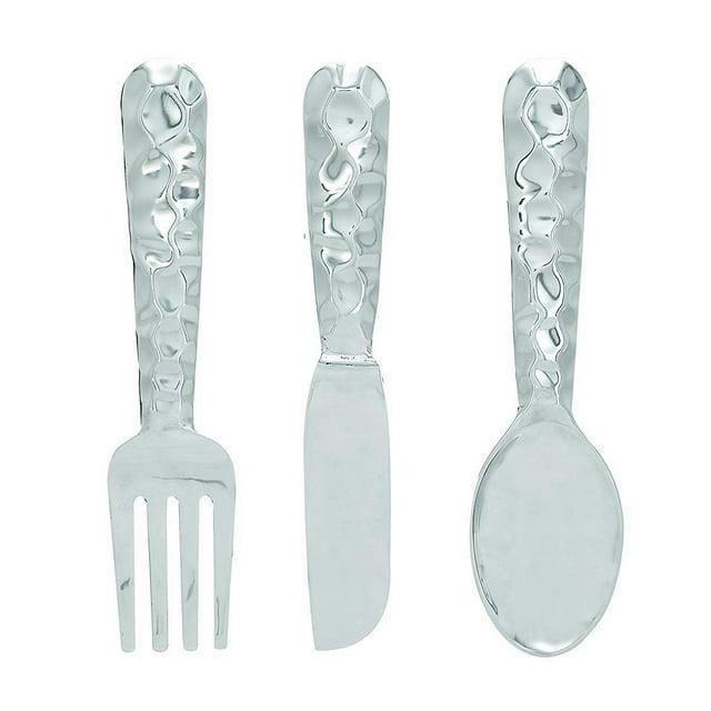 Benzara Artistic Cutlery Wall Decor In Aluminum, Set of Three, Silver