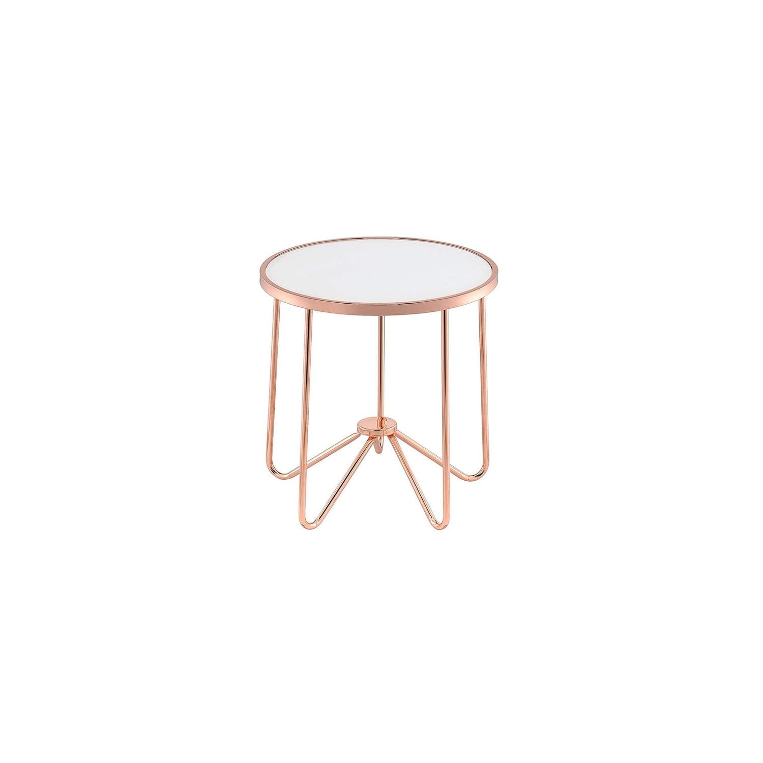 22" Rose Gold And Clear Glass Round End Table