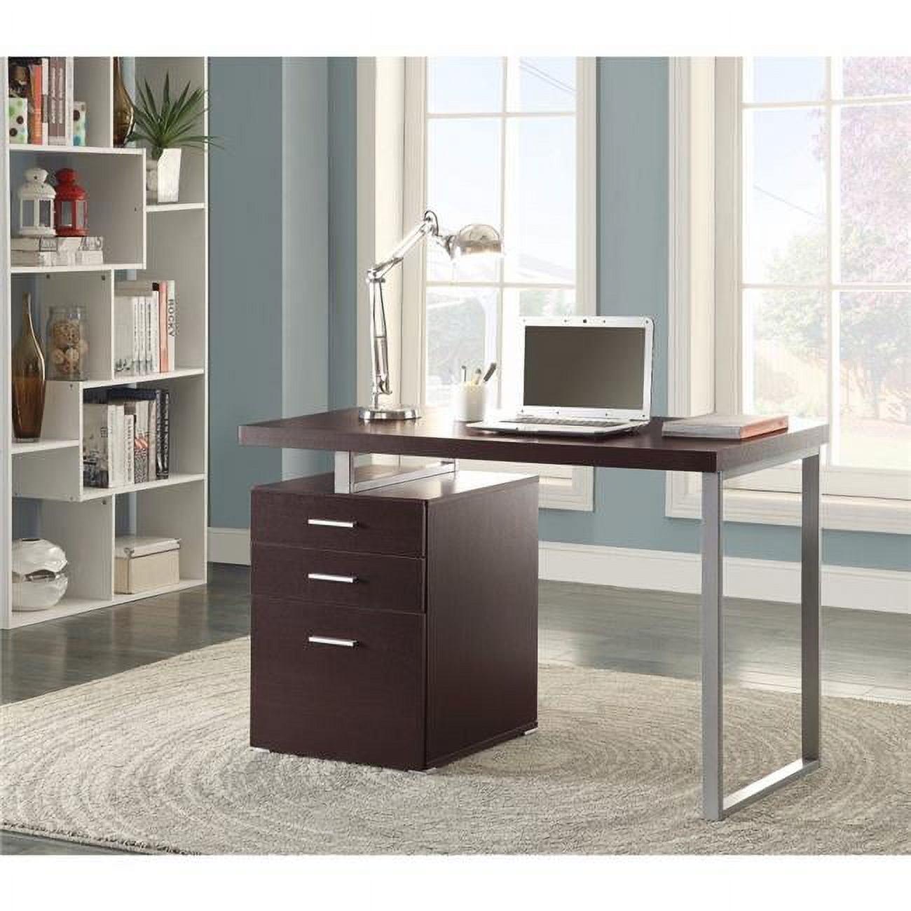 Brown Wood Office Desk with Filing Cabinet and Drawers