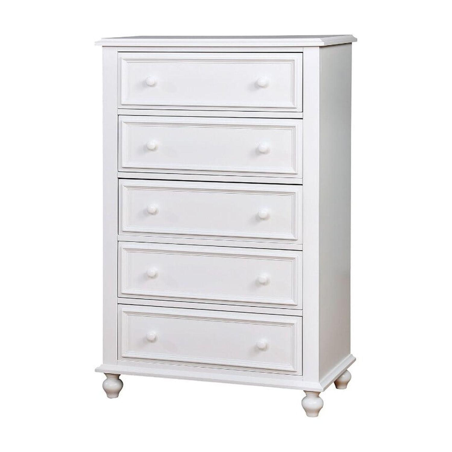 Benzara BM165991 Wooden 5 Drawers Chest, White - 50 x 32 x 17 in.
