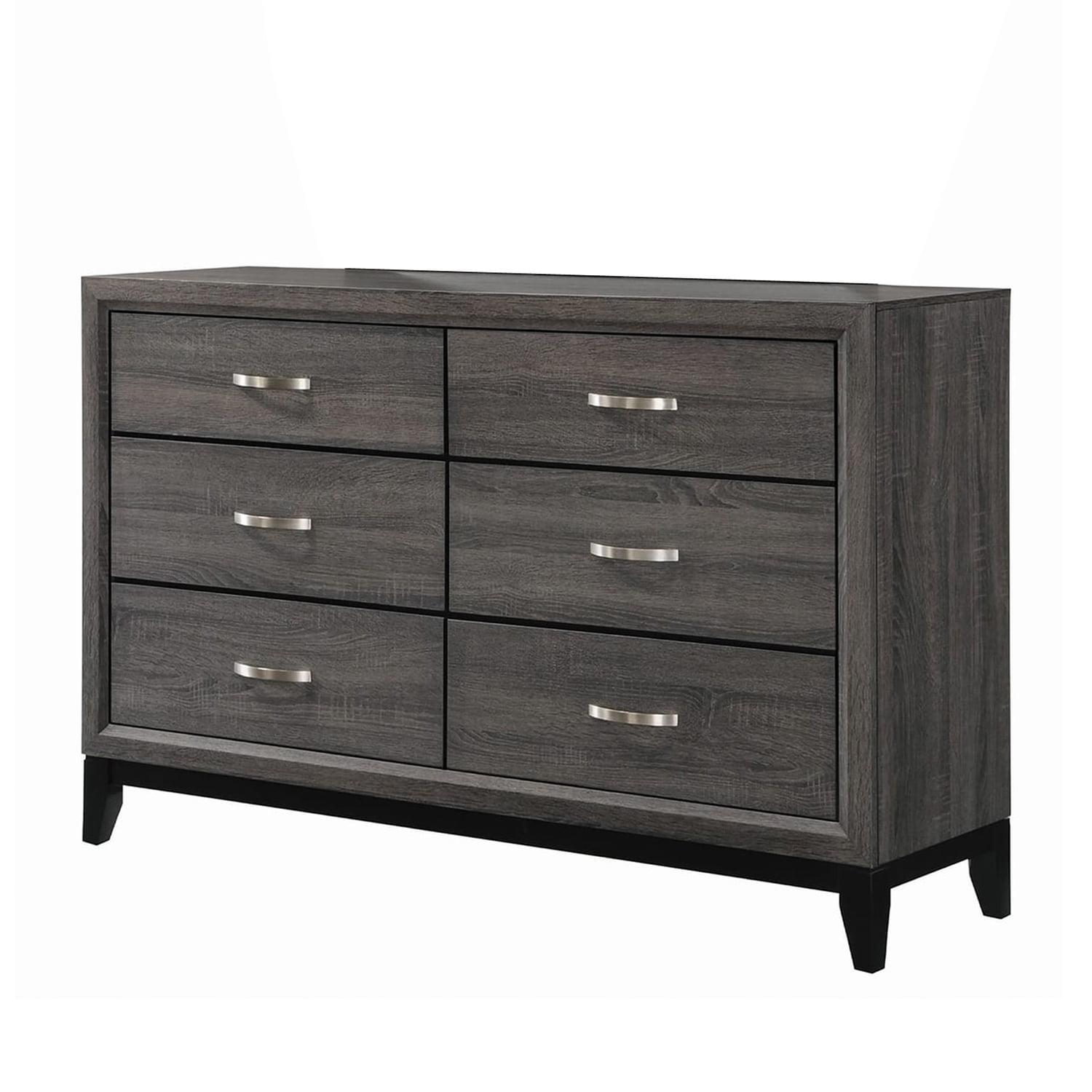 Benzara BM208157 Transitional Wooden Dresser with 6 Spacious Drawers, Gray & Black