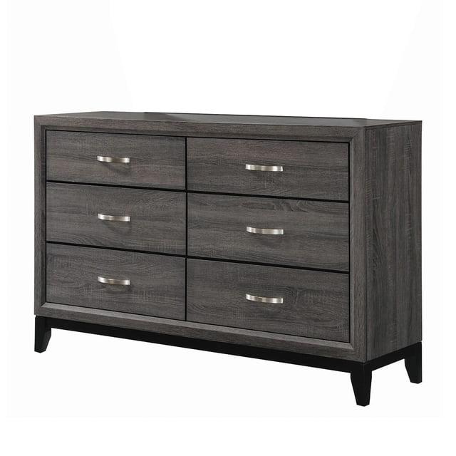Benzara BM208157 Transitional Wooden Dresser with 6 Spacious Drawers, Gray & Black