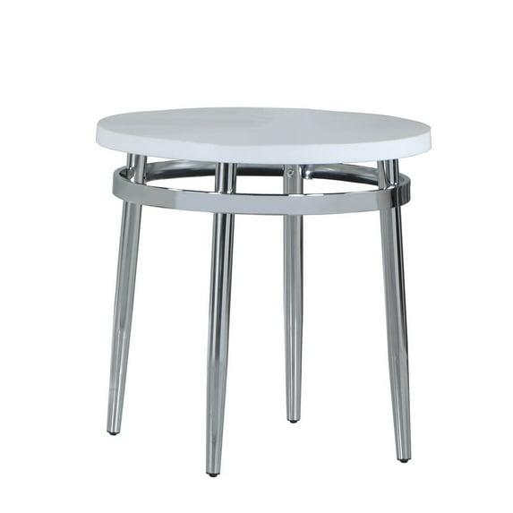 Benzara BM242057 Round Faux Marble Top End Table with Metal Tubular Legs, White