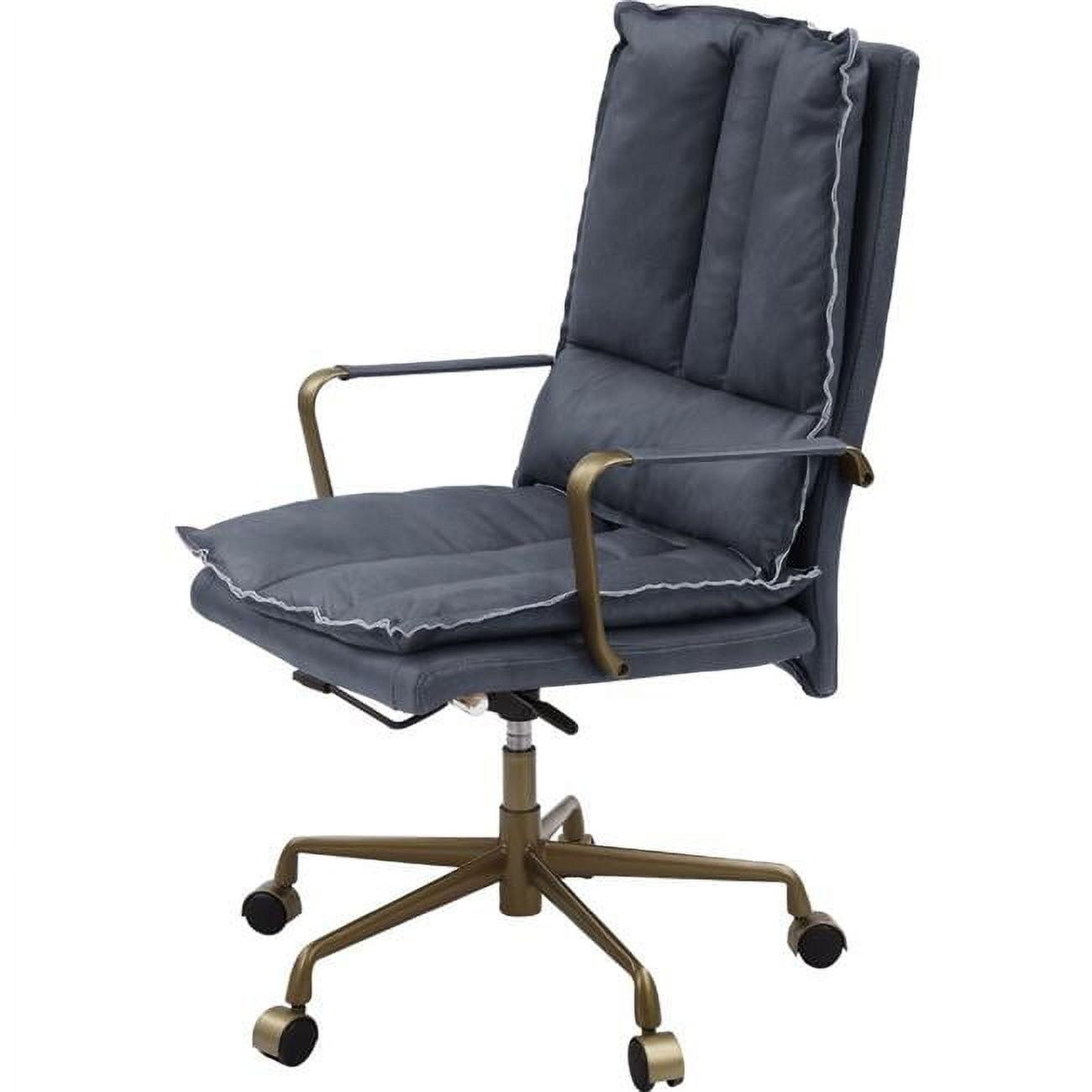 Gray Leather Swivel Office Chair with Metal Base