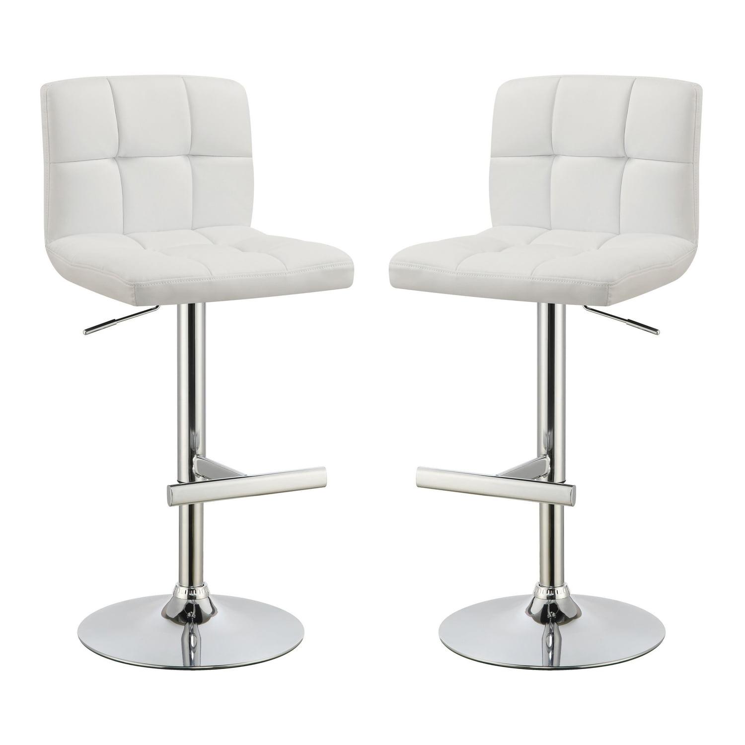 Benzara BM69367 Square Pattern Adjustable Height Swivel Bar Stool, Chrome - Set of 2