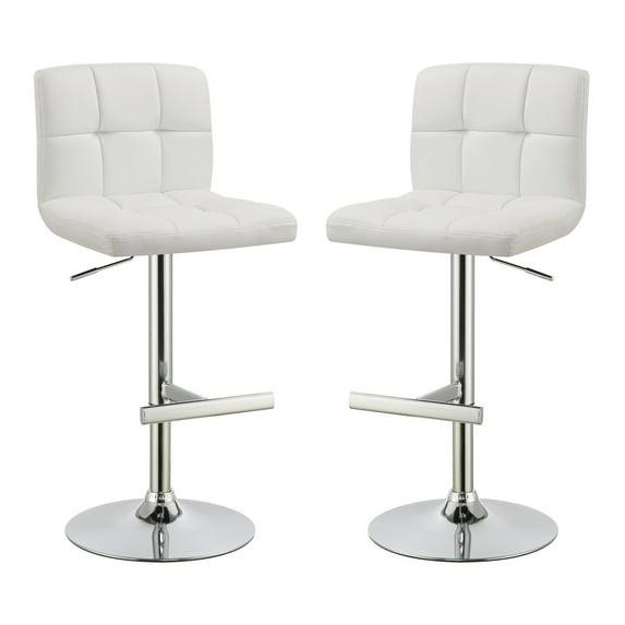 Benzara BM69367 Square Pattern Adjustable Height Swivel Bar Stool, Chrome - Set of 2