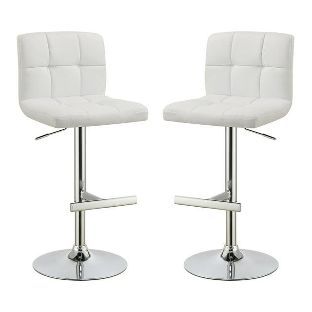 Benzara BM69367 Square Pattern Adjustable Height Swivel Bar Stool, Chrome - Set of 2