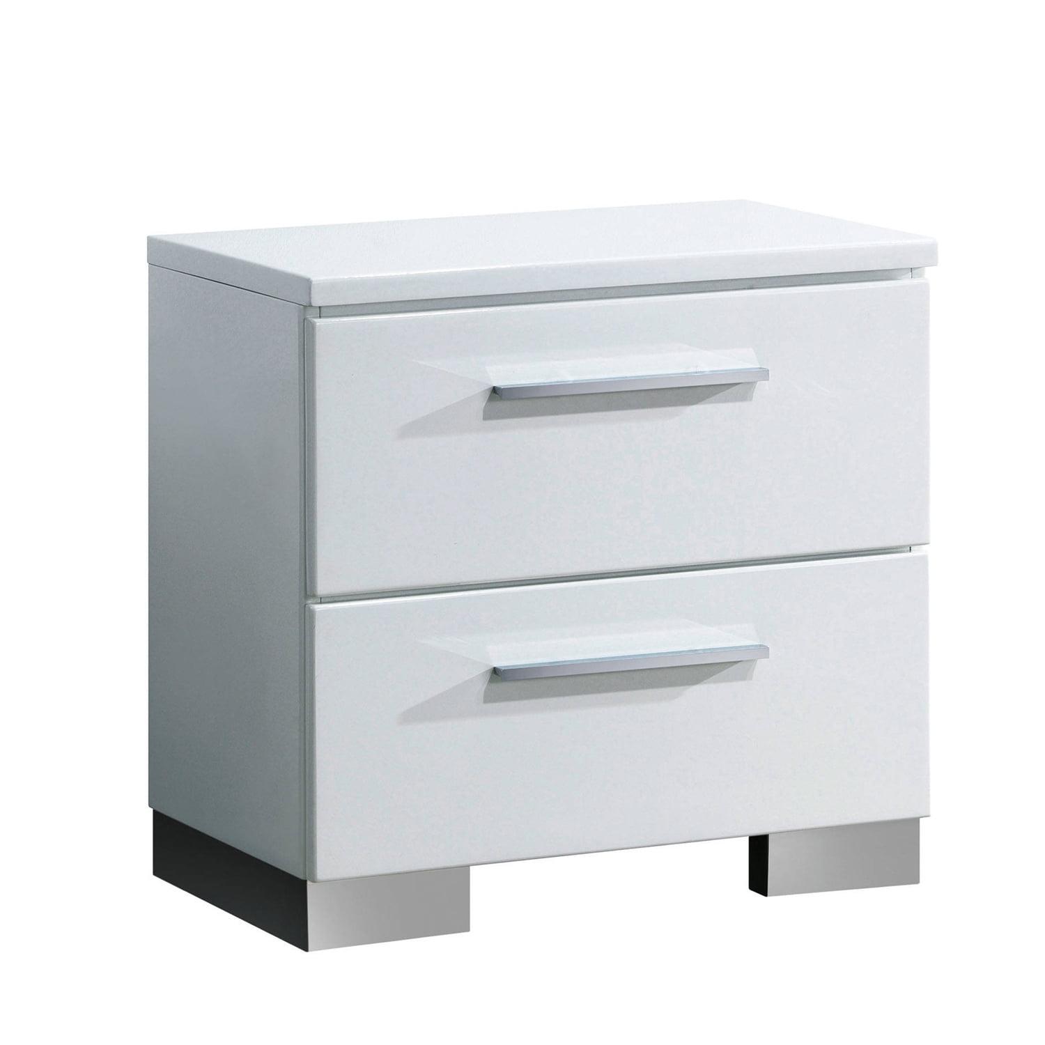 Clementine 2-Drawer White and Chrome Contemporary Nightstand