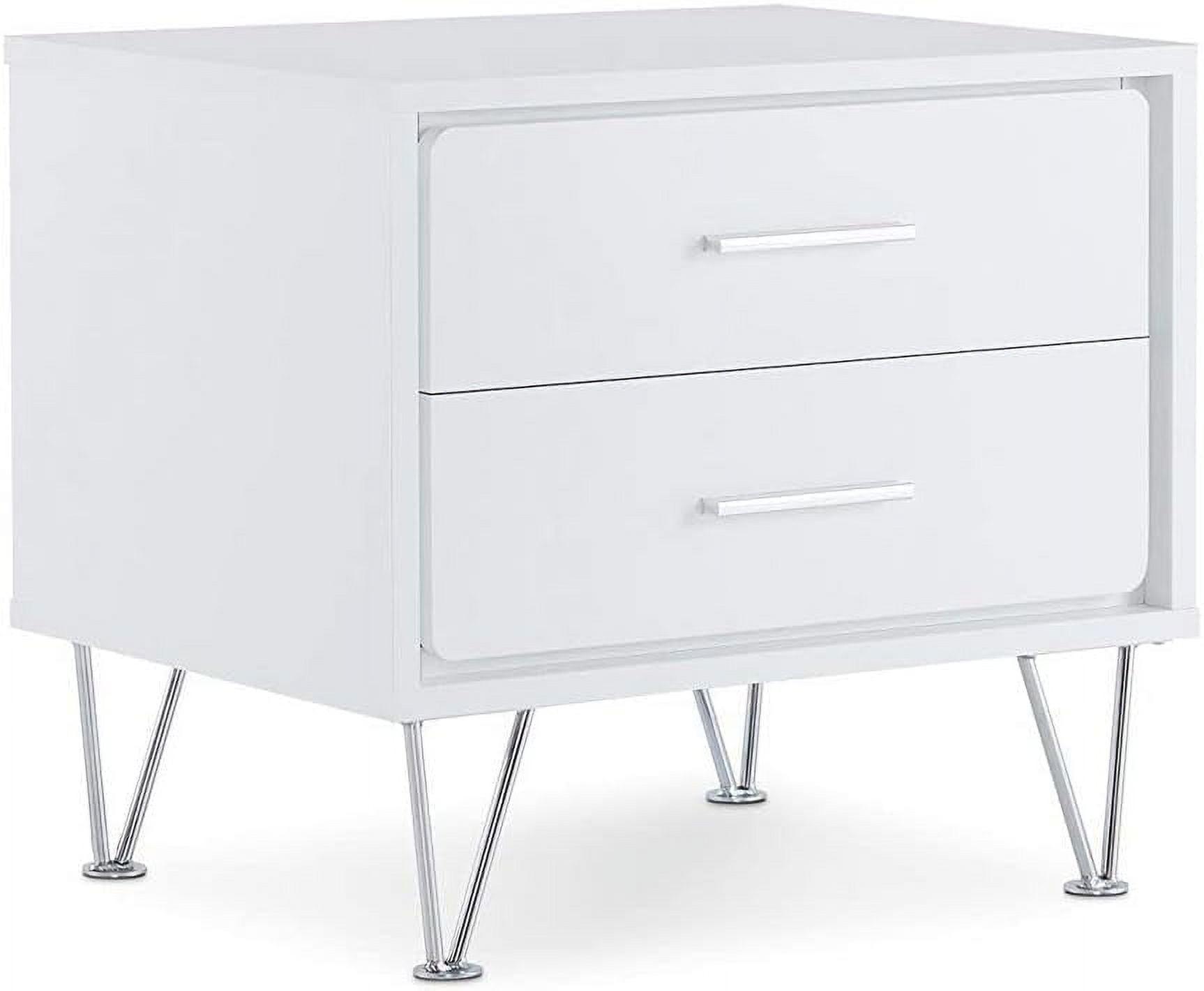 Deon Modern Chromed Leg 2-Drawer White Wood Nightstand