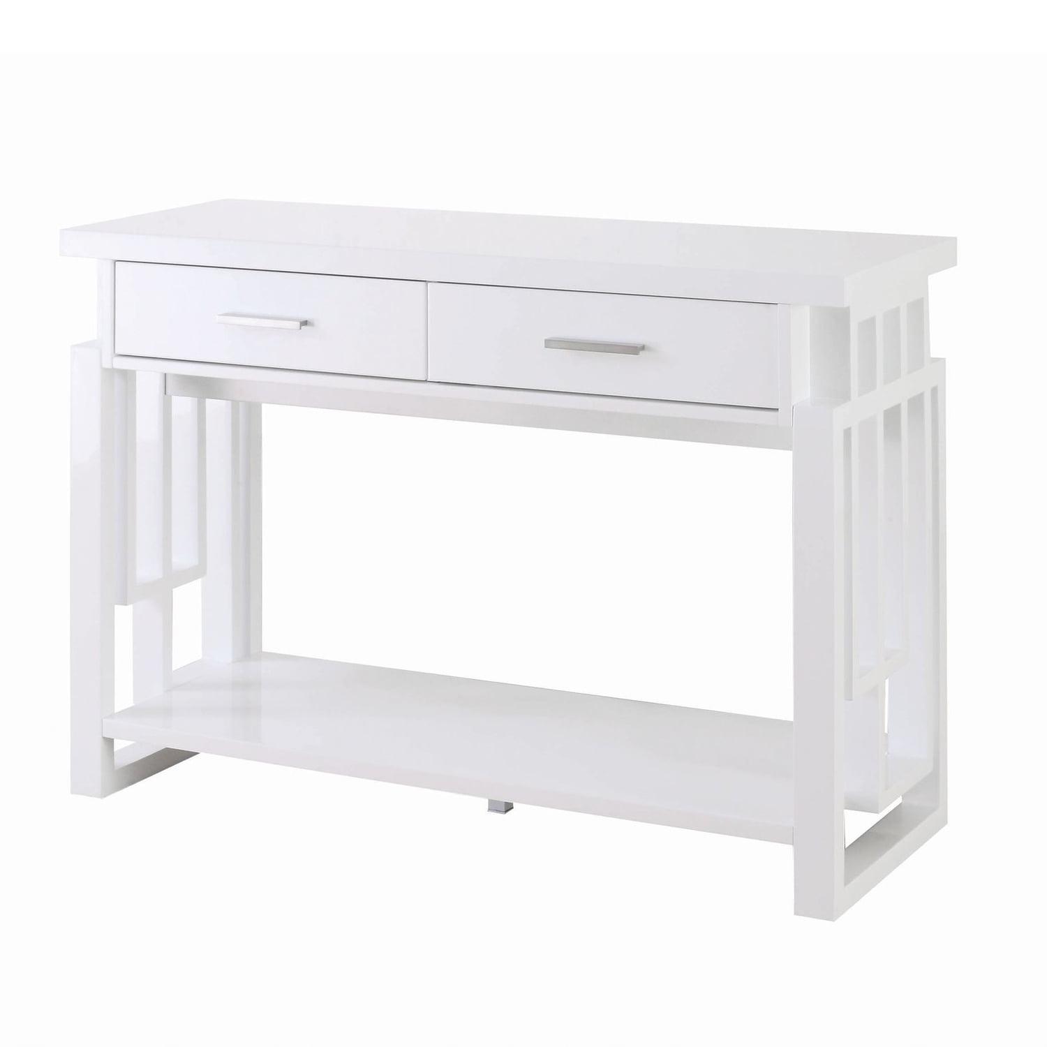 Benzara Contemporary Wooden Sofa Table With Designer Sides & Shelf, Glossy White