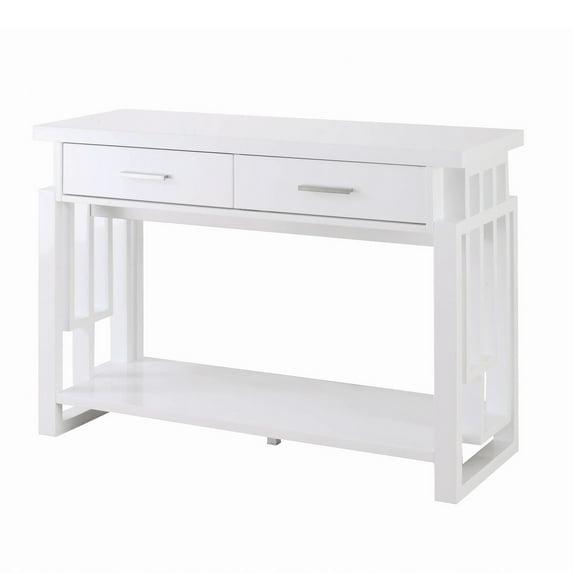 Benzara Contemporary Wooden Sofa Table With Designer Sides & Shelf, Glossy White