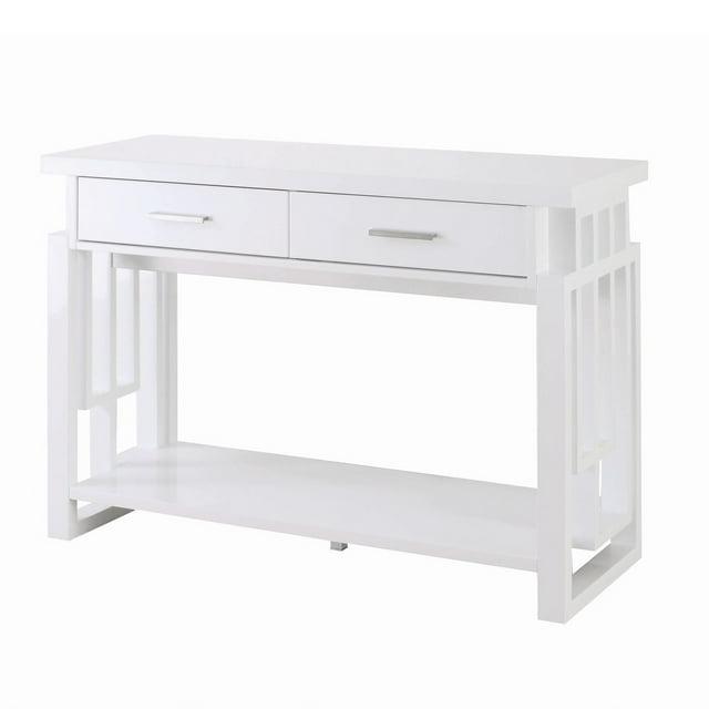 Benzara Contemporary Wooden Sofa Table With Designer Sides & Shelf, Glossy White
