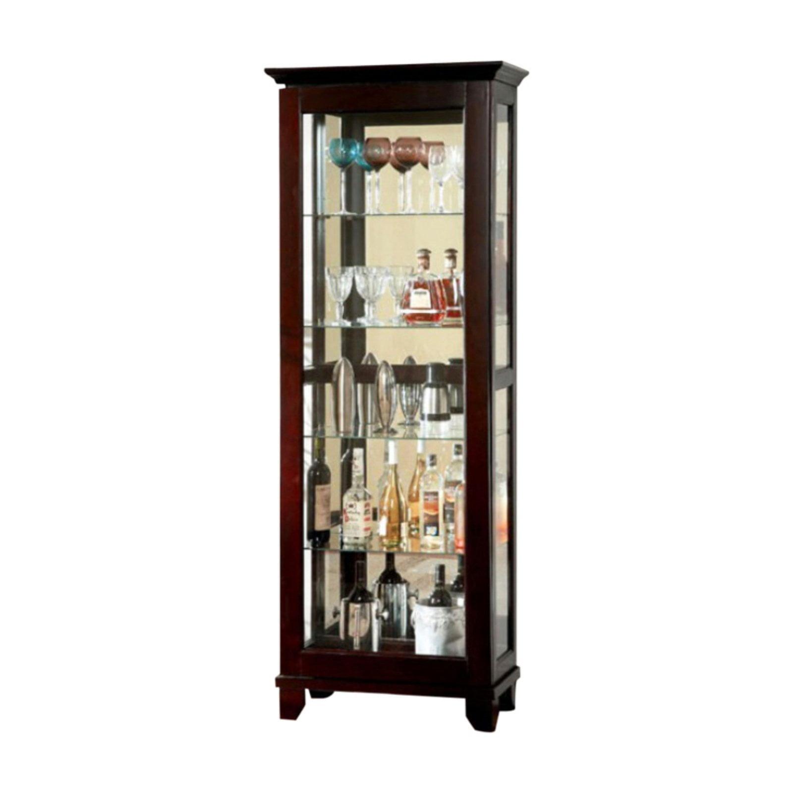 Cappuccino Finish Solid Wood Glass Door Curio Cabinet