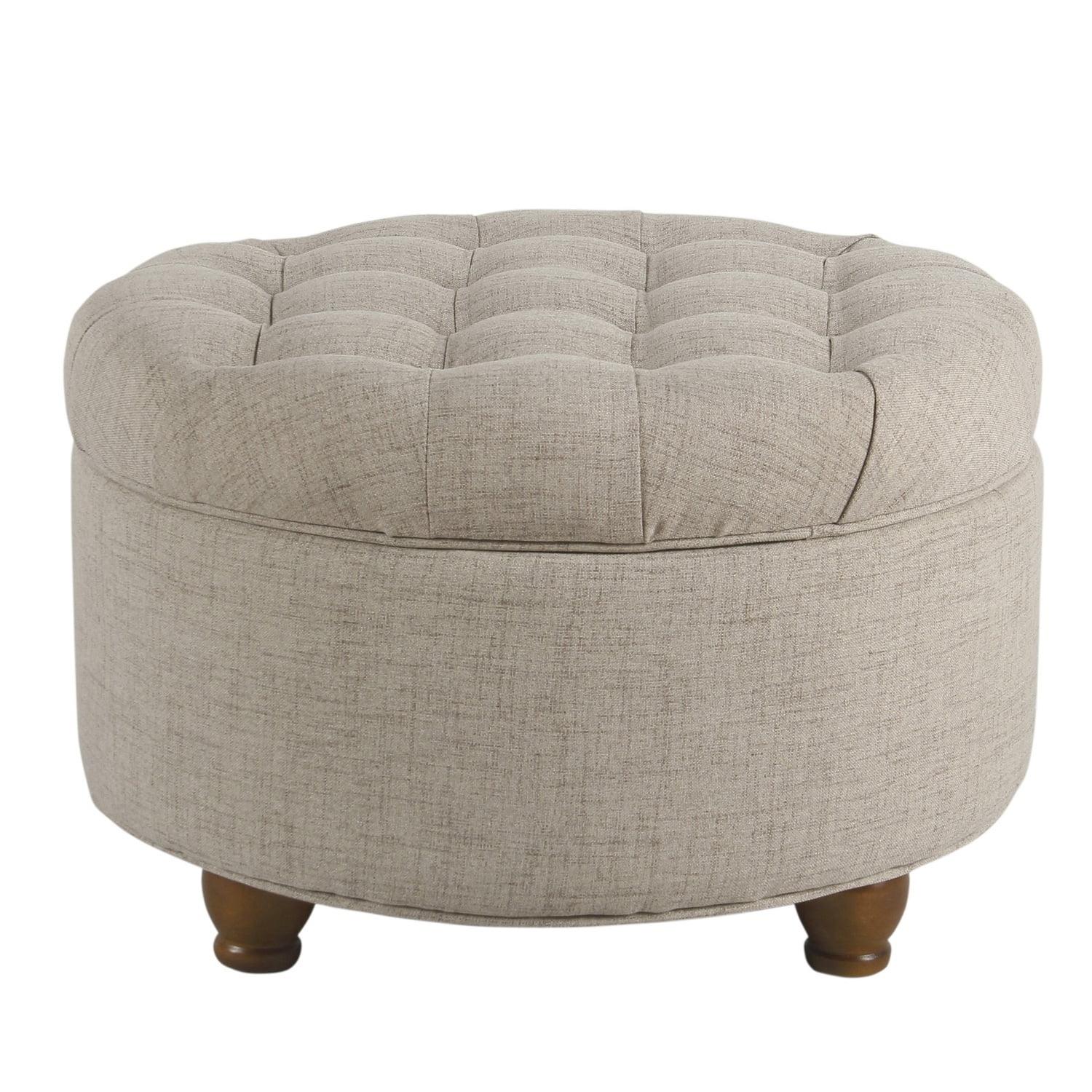 Benzara Otomana de Madera Tapizada en Tela con Almacenamiento con Tapa Elevable Capitoné, Beige-Color:Beige