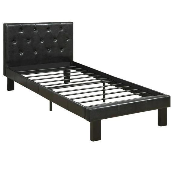 Benzara Faux Leather Upholstered Twin size Bed with tufted Headboard, Black