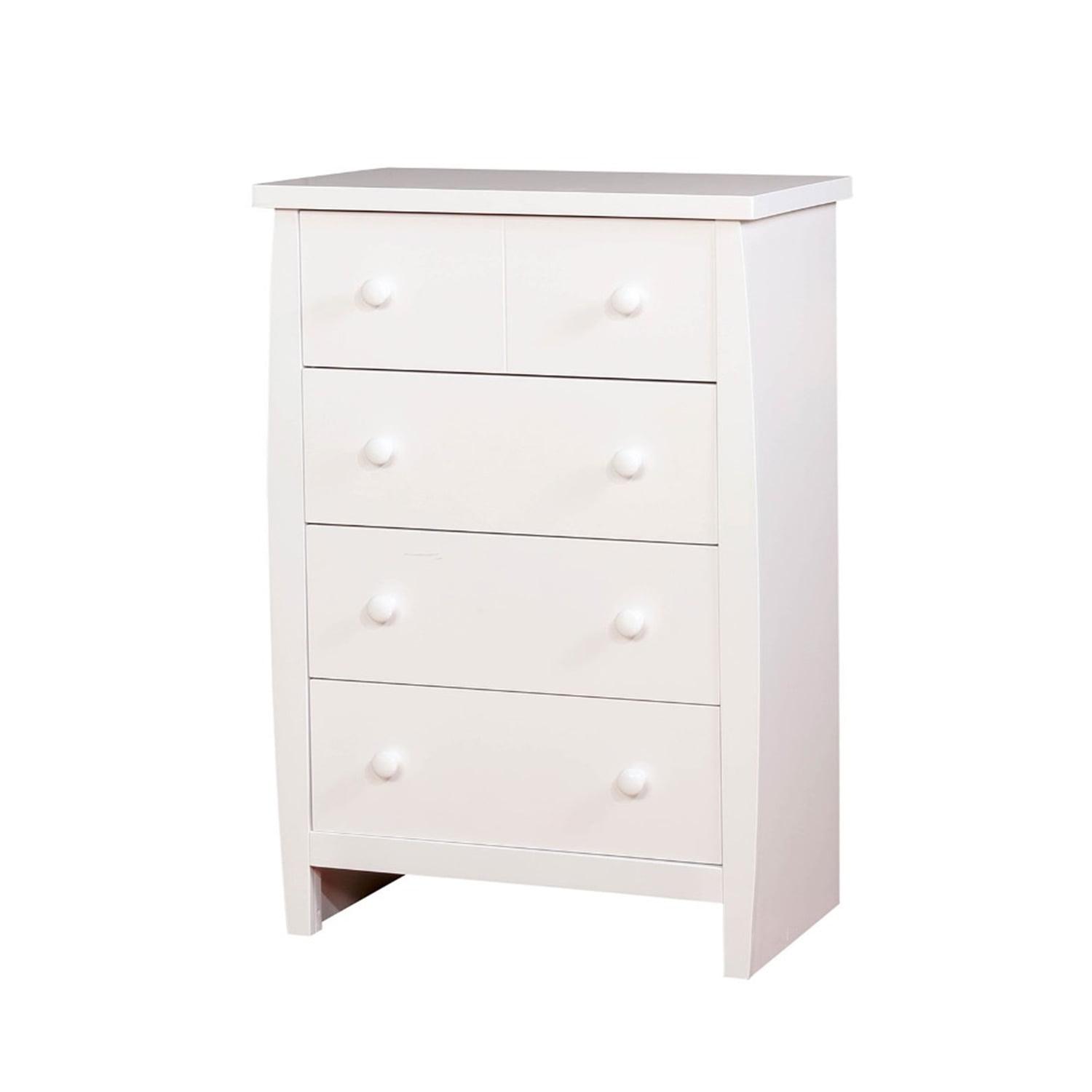 Modest White Solid Wood 4-Drawer Chest with Round Knobs