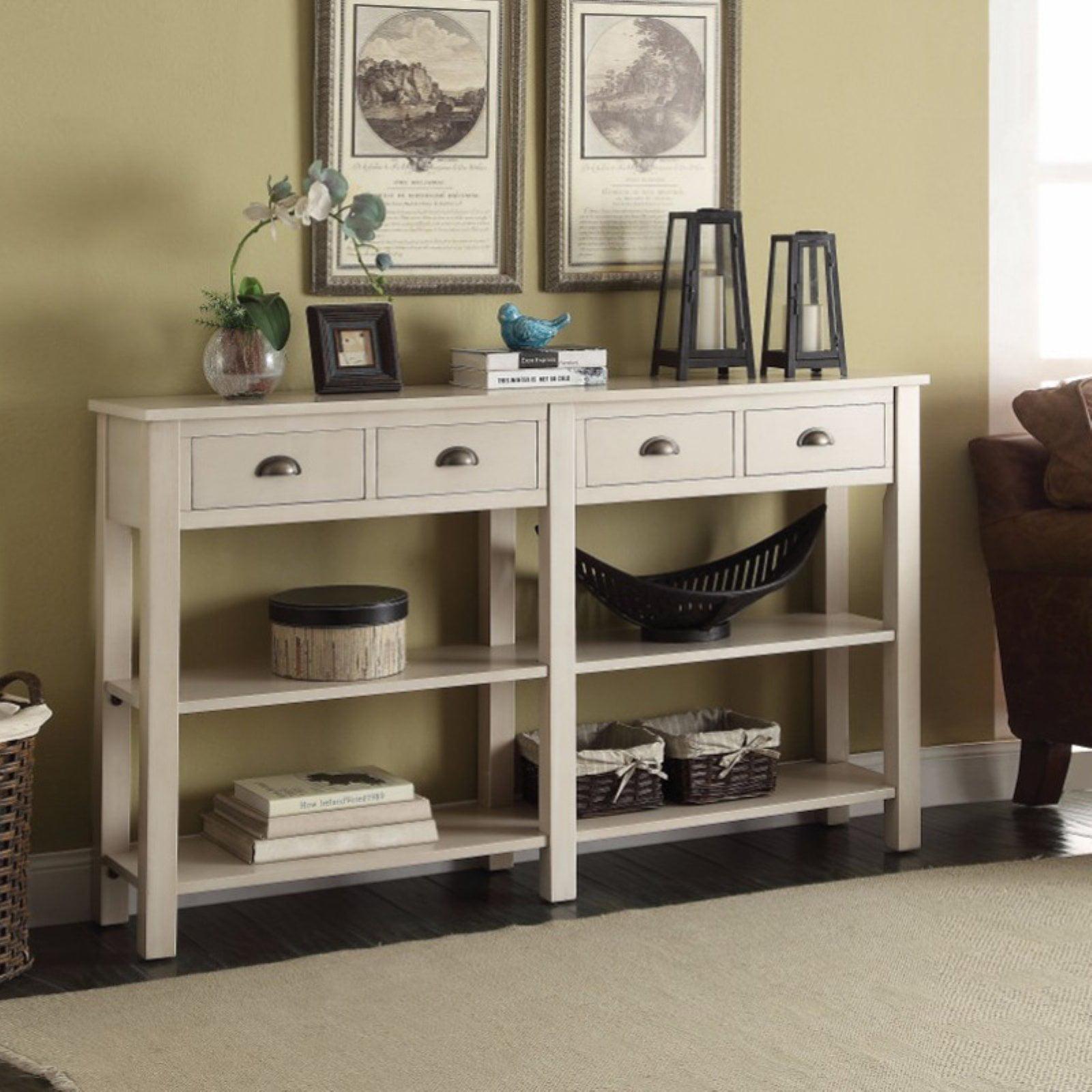 Cream White Wood and Metal 60" Console Table with Storage