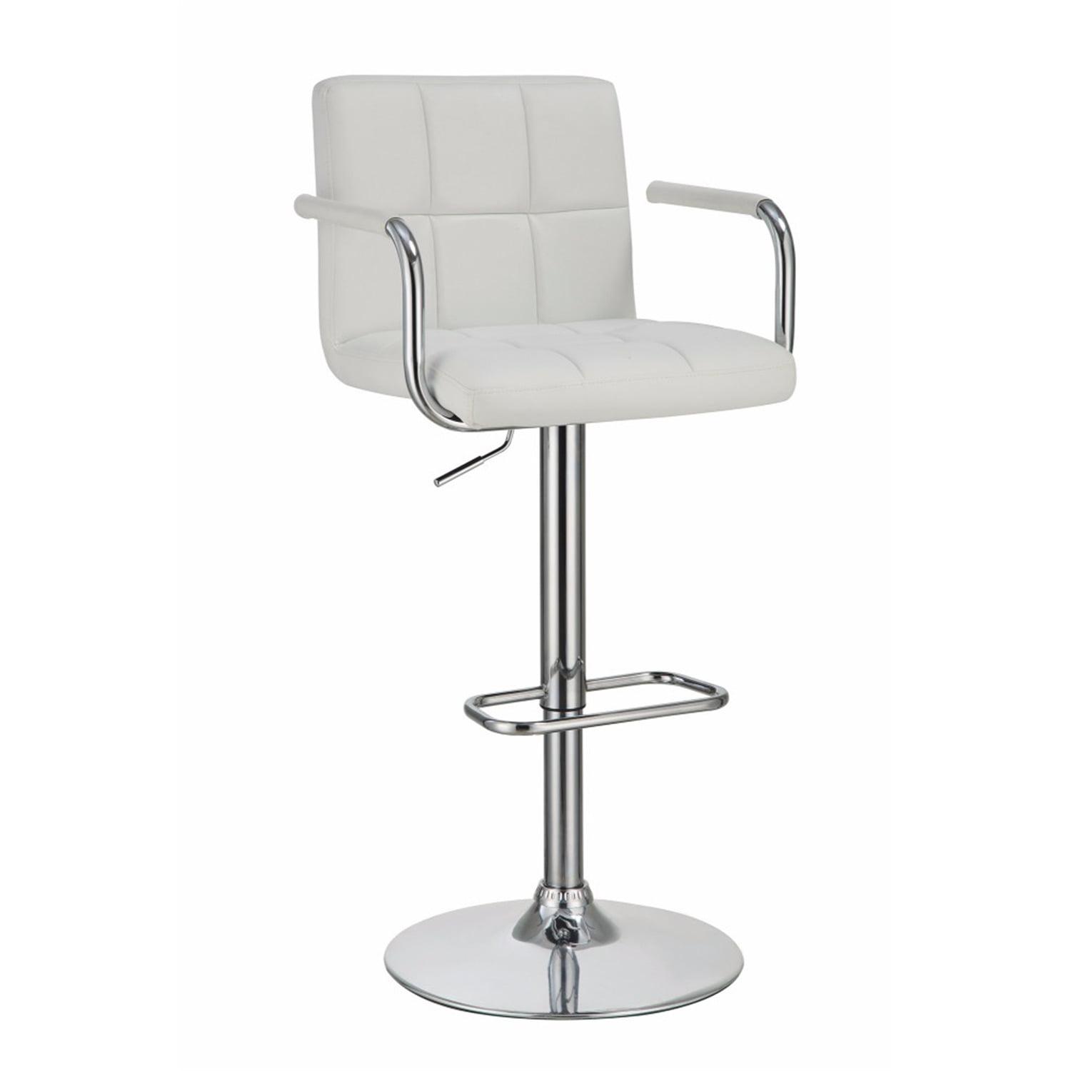 White Adjustable Swivel Metal and Leather Bar Stool