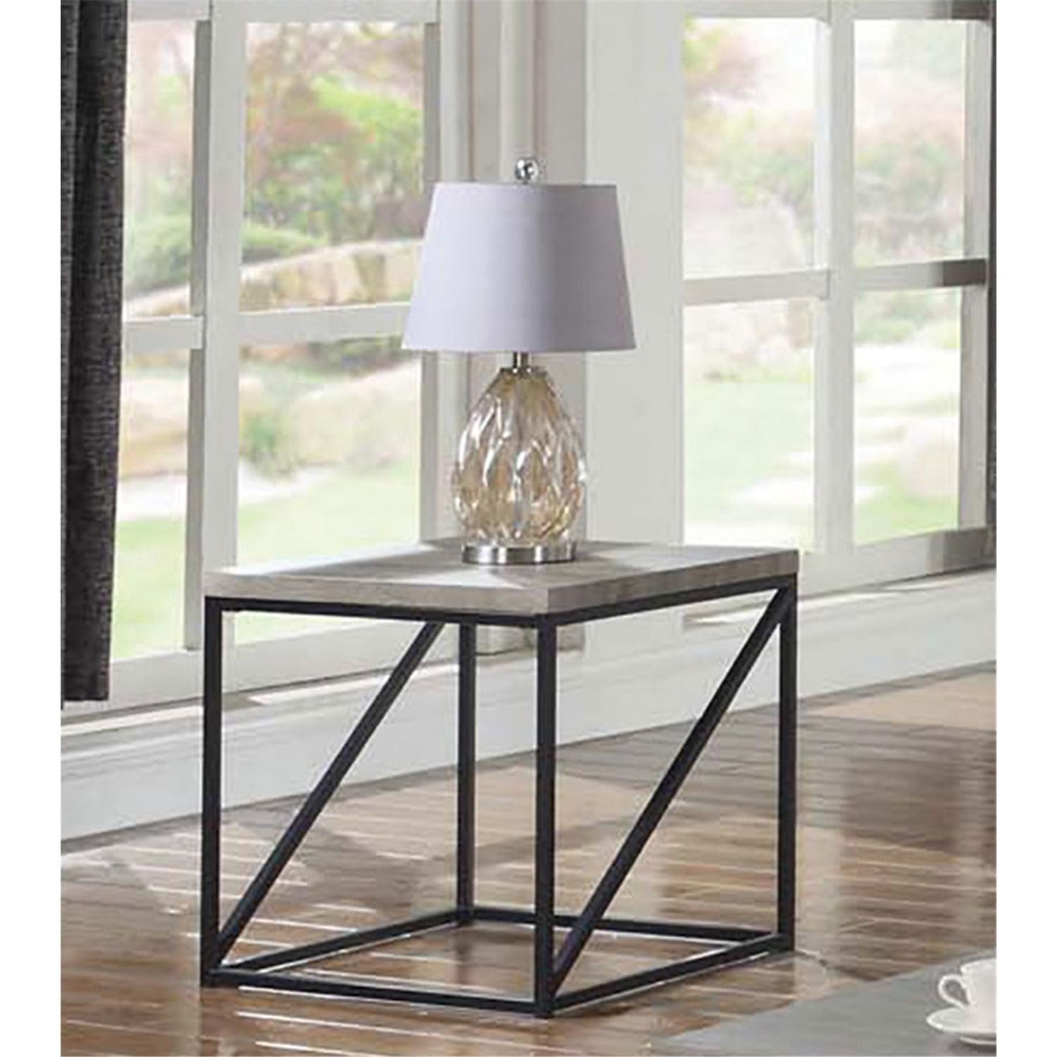 Benzara Industrial Style Minimal End Table With Wooden Top And Metallic Base, Gray