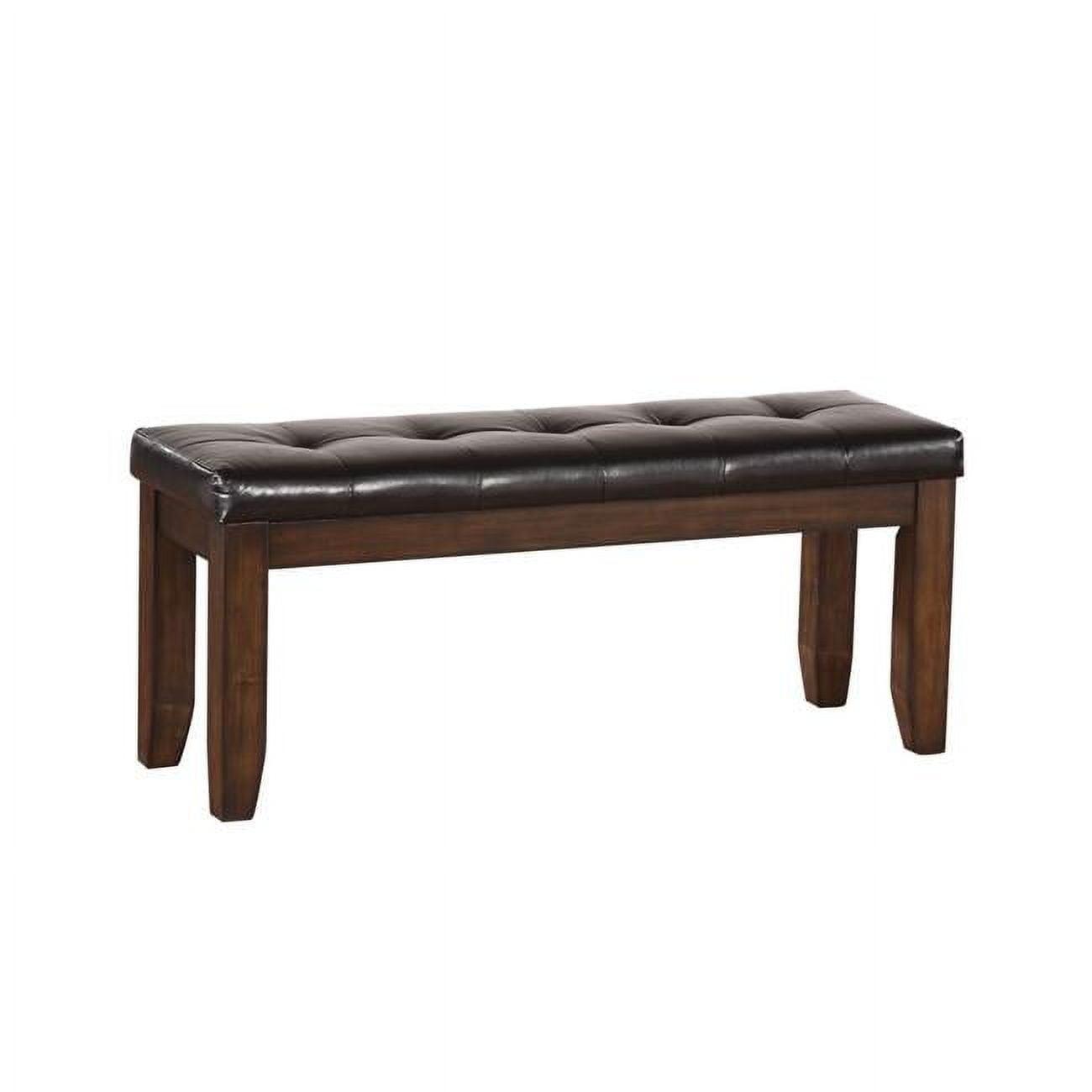 Brown Leatherette Tufted Wooden Bench with Chamfered Legs, 48"