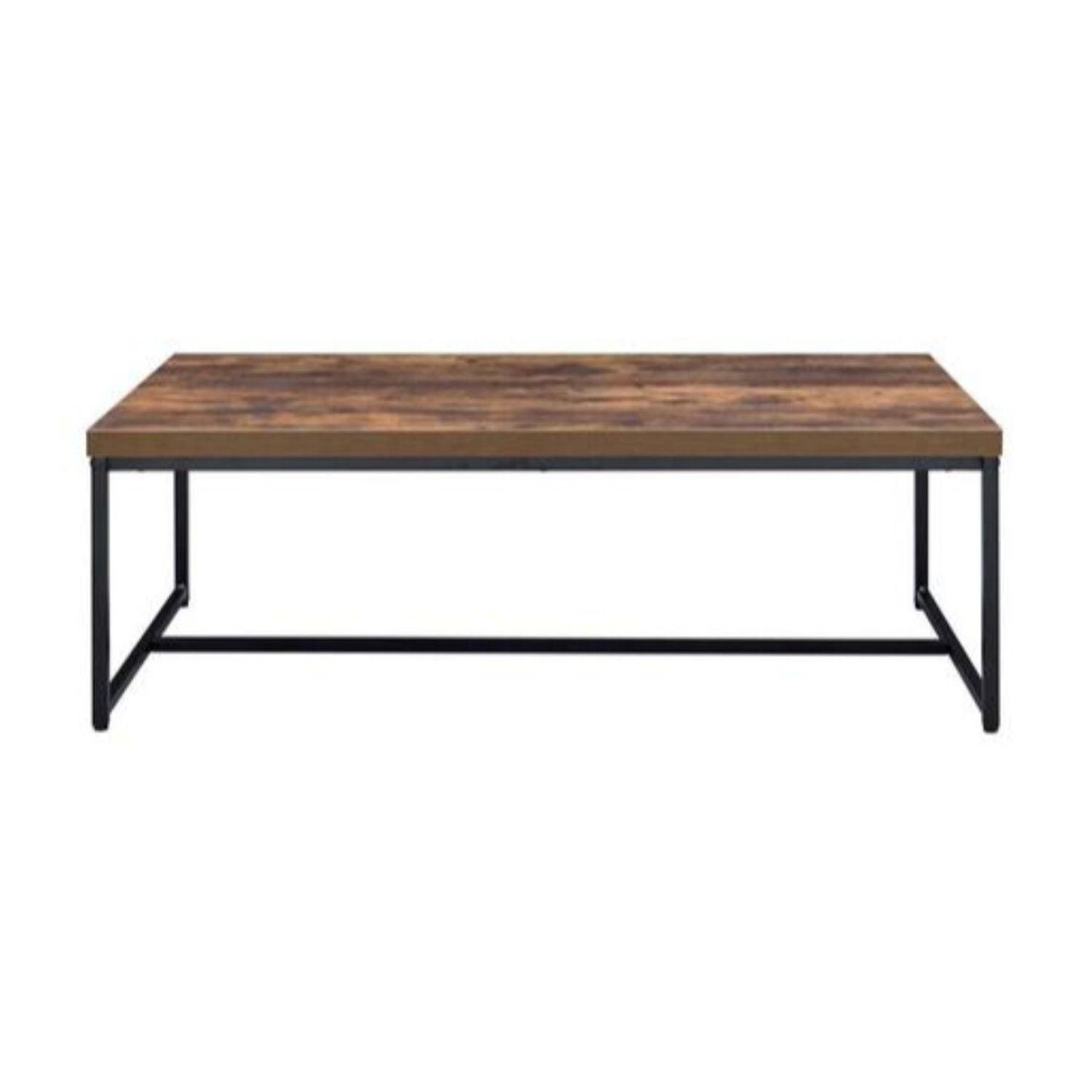 Metal Framed Coffee Table with veneer Top, Weathered Oak Brown and Black