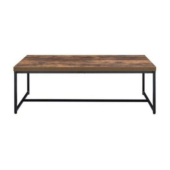 Benzara Metal Framed Coffee Table with veneer Top, Weathered Oak Brown and Black