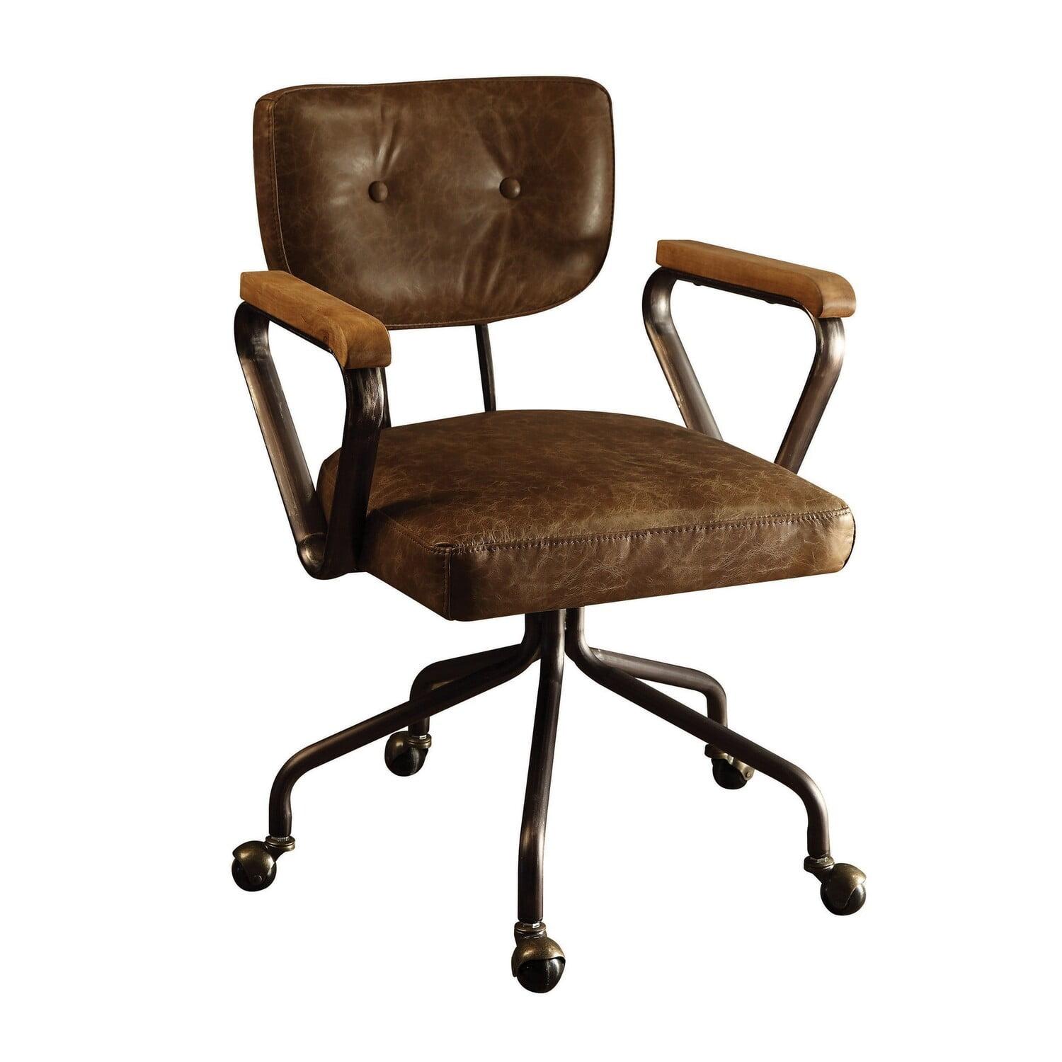 Benjara Metal & Leather Executive Office Chair, Black-Color:Brown