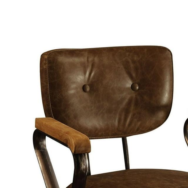 Benjara Metal & Leather Executive Office Chair, Black-Color:Brown