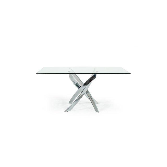 Metal and Glass Rectangular Dining Table with Entwining Legs, Silver and Clear