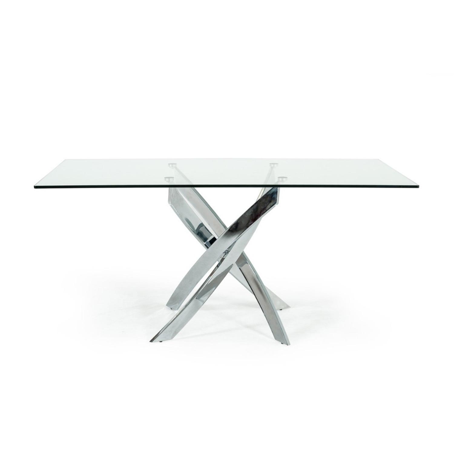 Metal and Glass Rectangular Dining Table with Entwining Legs, Silver and Clear