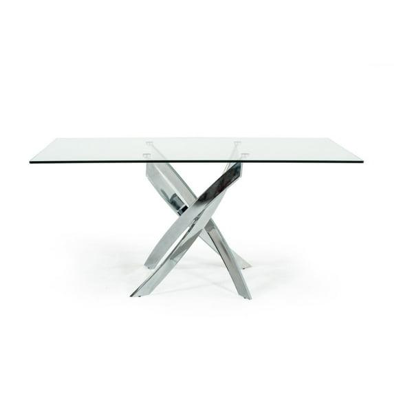 Metal and Glass Rectangular Dining Table with Entwining Legs, Silver and Clear